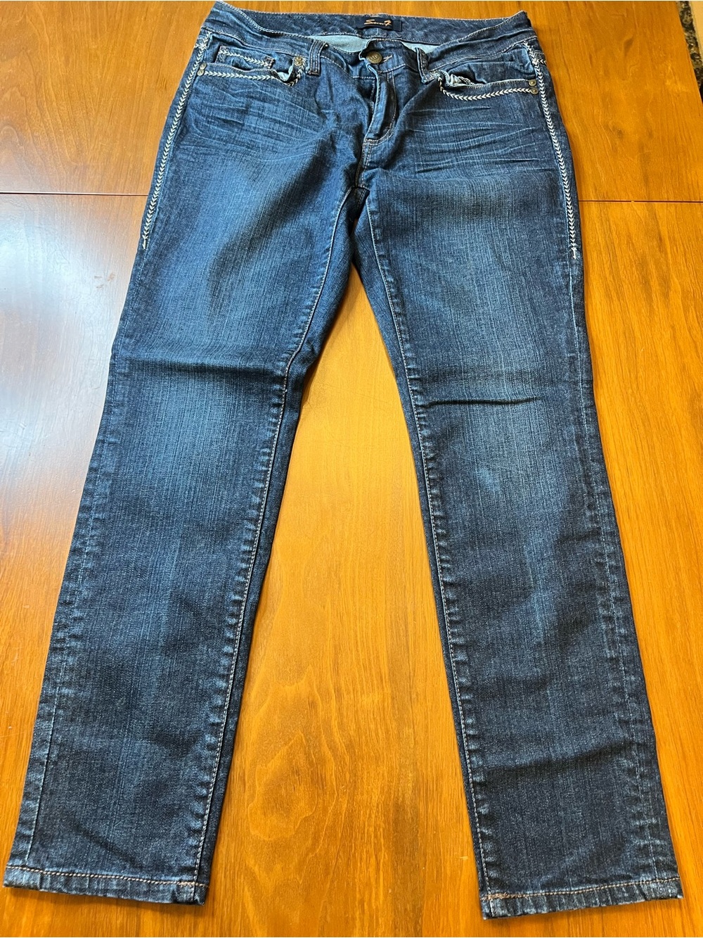 Seven7 Embroidered Stitch Dark Wash Denim Jeans Size 10